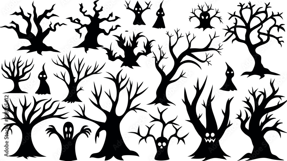 Set of silhouettes of Halloween Spooky Trees Set of silhouettes of Halloween Spooky Trees