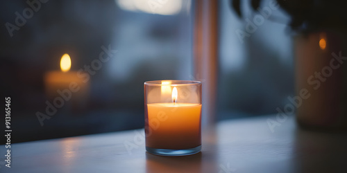 Soft candle flickering in dim room