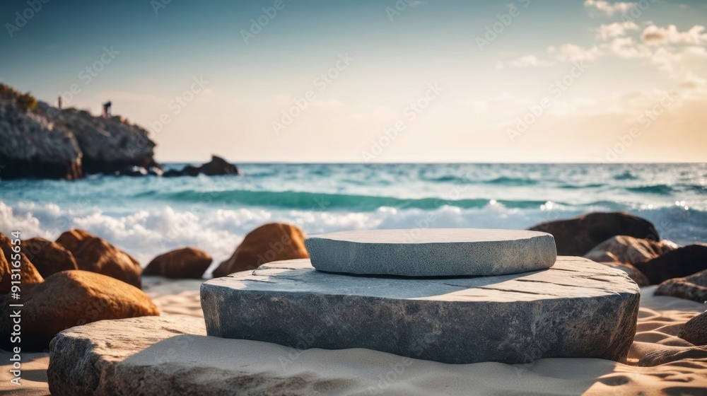 Stone Bench on Sandy Beach