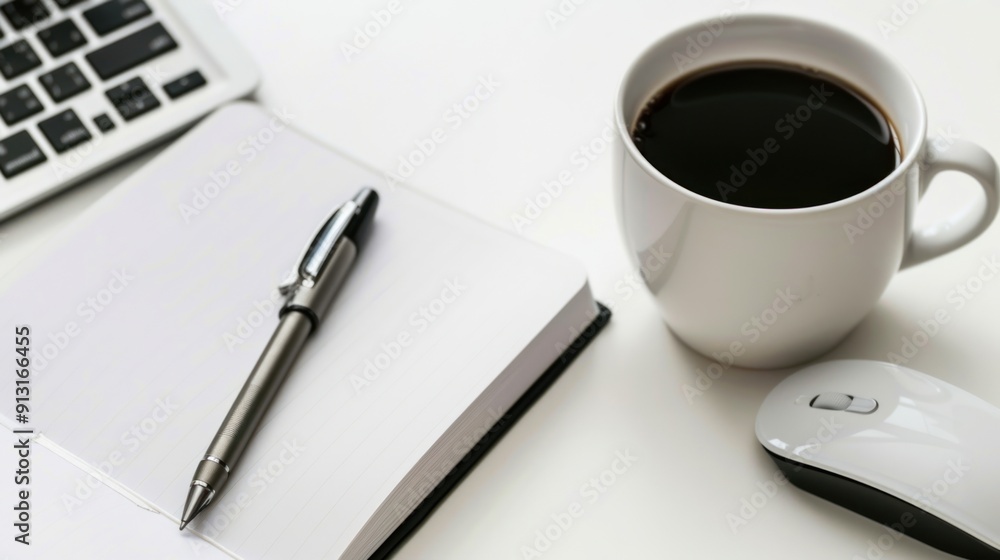Office Essentials: Coffee, Notebook, and a Pen Office Essentials: Coffee, Notebook, and a Pen