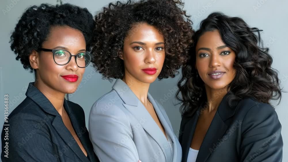 Three elegantly dressed women display unique styles and fierce expressions against a chic urban backdrop Three elegantly dressed women display unique styles and fierce expressions against a chic urban backdrop