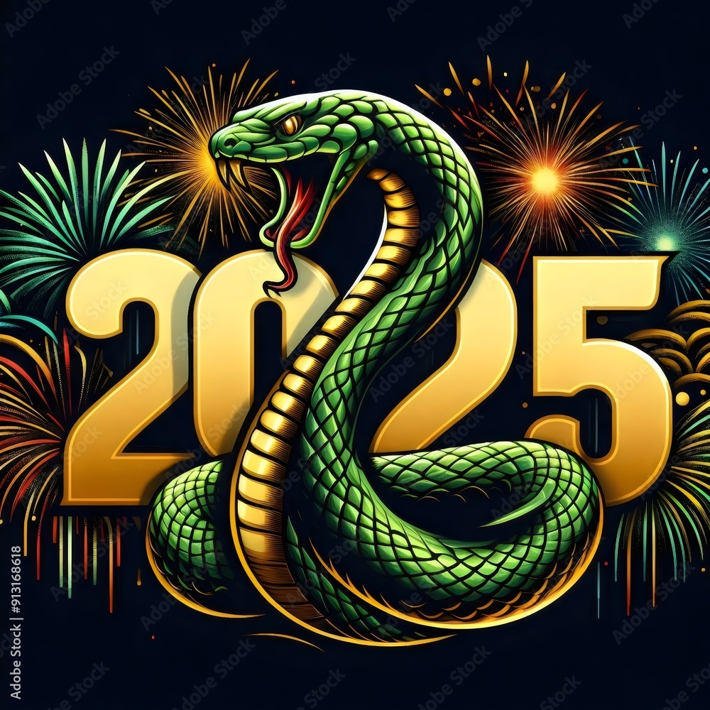 Illustrazione Stock 2025 Chinese New Year,2025 New Year snake of golden ...