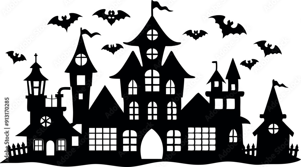Set of silhouettes of Halloween house Set of silhouettes of Halloween house