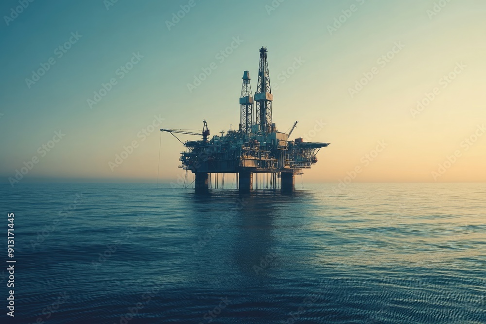 Offshore oil rig extracting oil in the middle of the ocean Offshore oil rig extracting oil in the middle of the ocean