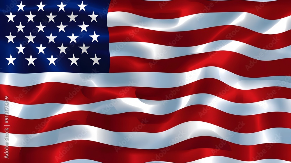 American flag waving in the wind with red, white, and blue stripes and stars on a patriotic background American flag waving in the wind with red, white, and blue stripes and stars on a patriotic background