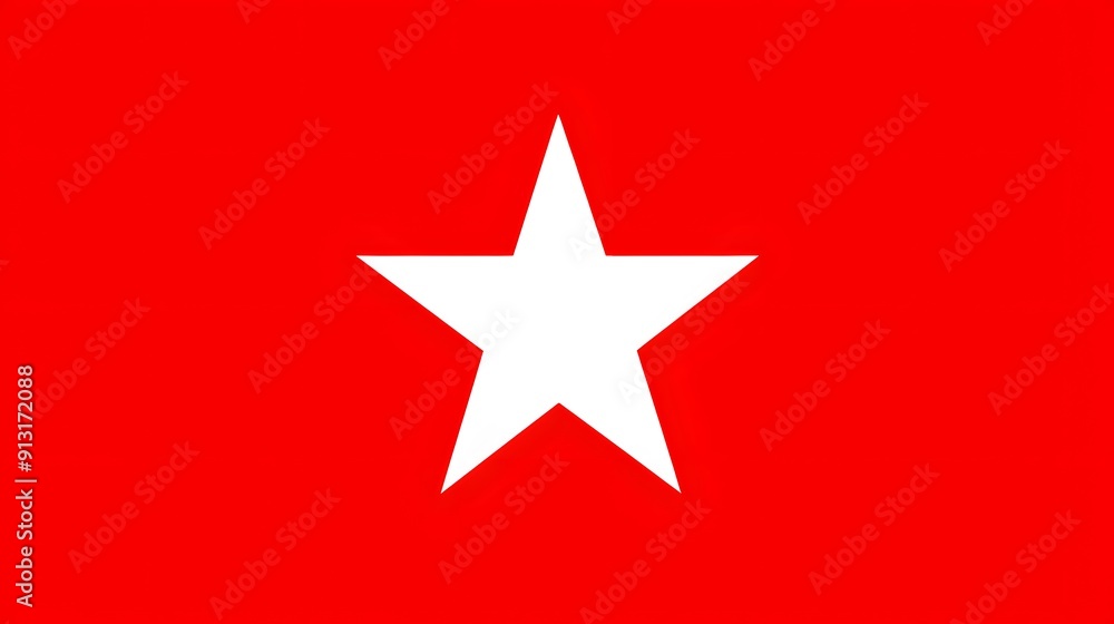 Red star flag decoration with a shiny gold icon Red star flag decoration with a shiny gold icon