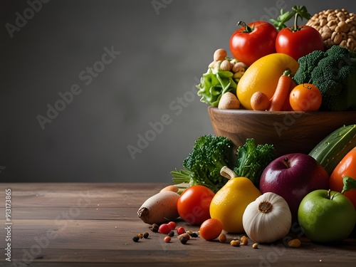 fruits and vegetables on wooden table