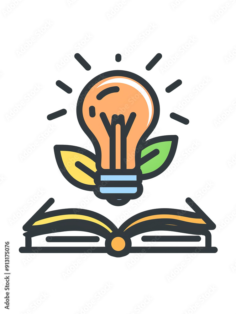Lightbulb and open book with leaves symbolizing knowledge and ideas, generative ai image