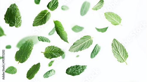 mint leaves isolated on white background 