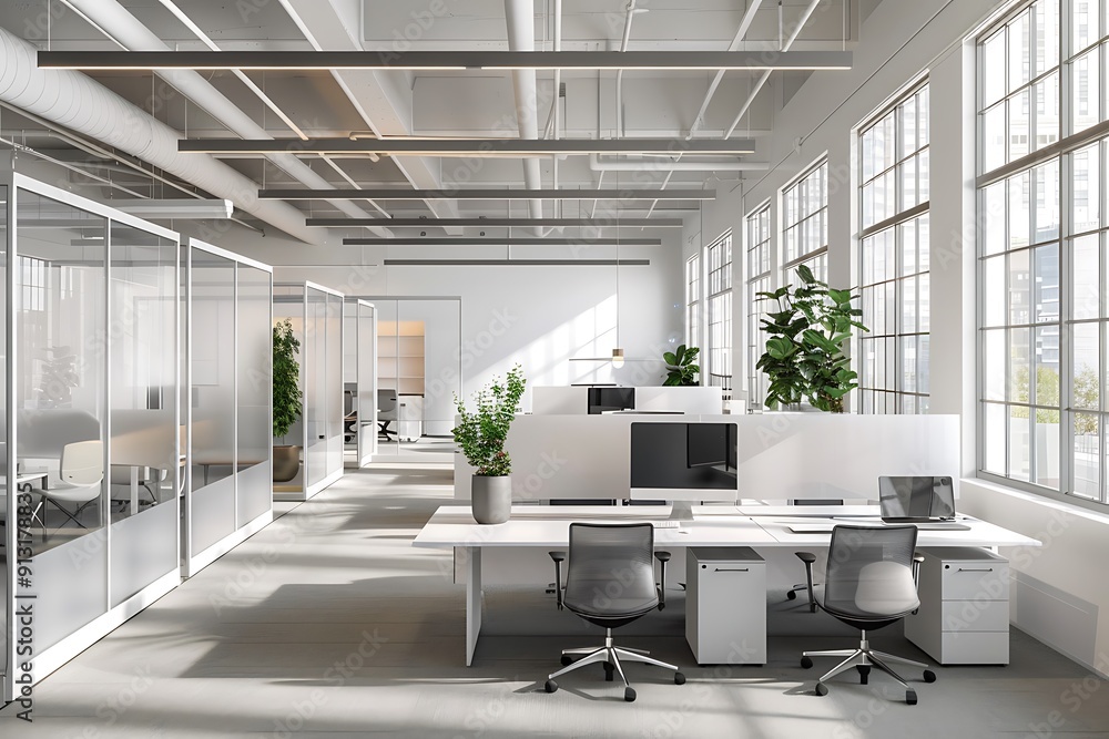 Modern empty blank interior office room for work, Mockup Frame-Minimalistic concrete coworking office Modern empty blank interior office room for work, Mockup Frame-Minimalistic concrete coworking office