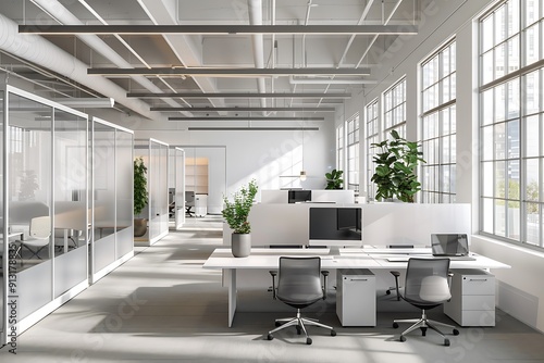 Modern empty blank interior office room for work, Mockup Frame-Minimalistic concrete coworking office