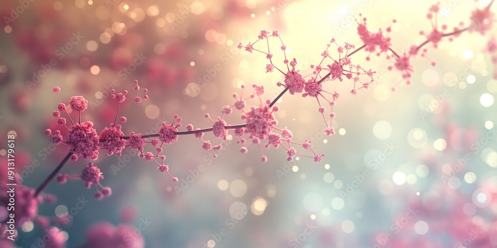 Fototapeta premium A soft, blurred background featuring delicate microbiological structures in shades of white and magenta