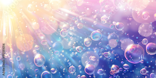 Pastel colored abstract background with bubbles and light effects 