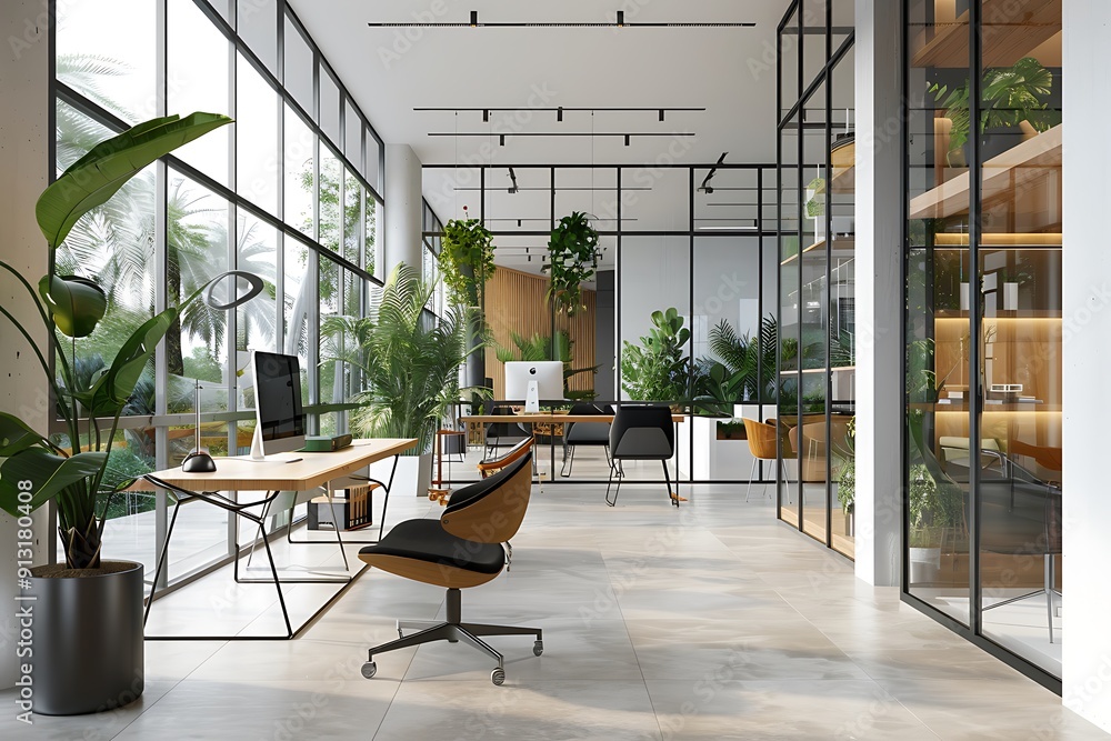 Modern empty blank interior office room for work, Mockup Frame-Minimalistic concrete coworking office Modern empty blank interior office room for work, Mockup Frame-Minimalistic concrete coworking office