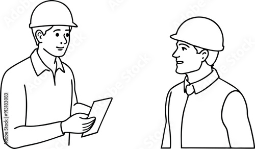 Construction Workers Discussing Plans on Construction Site