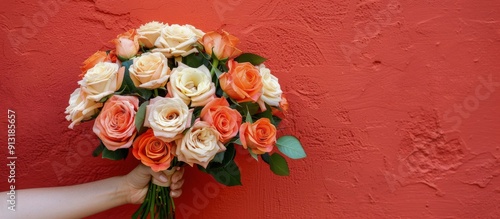 Person Holding Bouquet of Flowers Against Pink Wall
