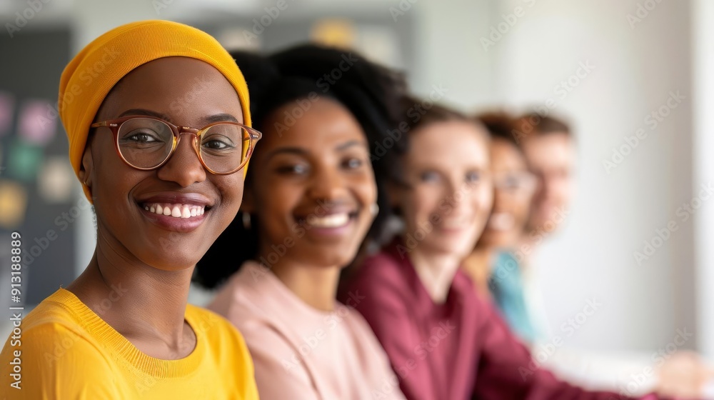 Group of diverse coworkers smiling during a casual office meeting, inclusive workplace, positive collaboration Group of diverse coworkers smiling during a casual office meeting, inclusive workplace, positive collaboration