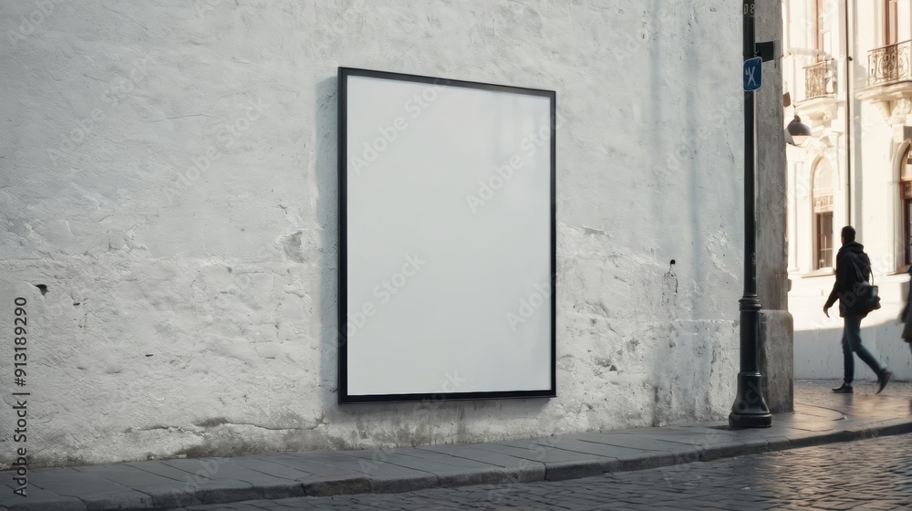 Fototapeta premium White Poster Hanging on Side of Building