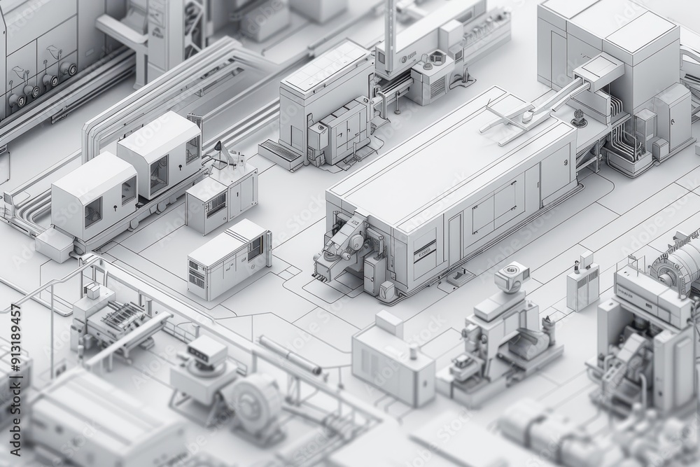 Industrial Machinery Layout in Grey Tones Industrial Machinery Layout in Grey Tones