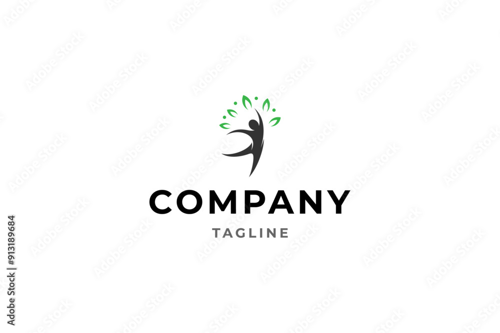 healthy person logo with natural leaves in flat vector design healthy person logo with natural leaves in flat vector design