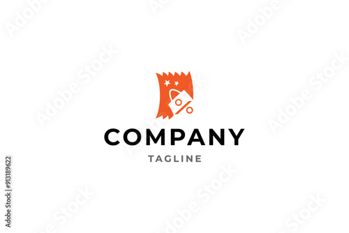 shopping bag discount coupon logo with flat vector design