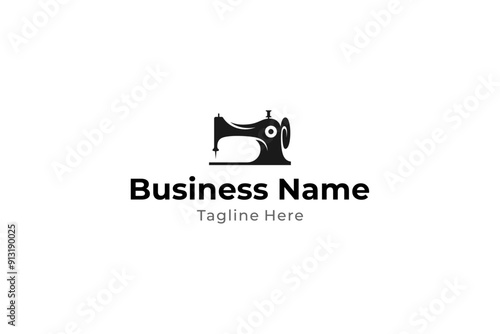 sewing machine vector logo with flat design