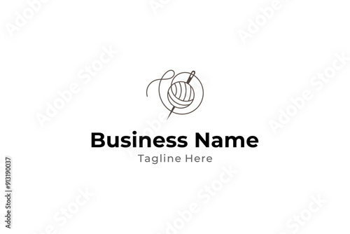 wool ball yarn logo in line art vector design