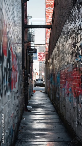 Urban Alleyway With Graffiti