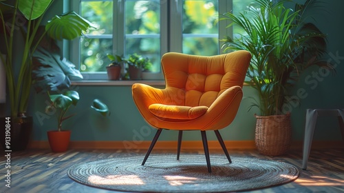 Yellow Chair Beside Potted Plant
