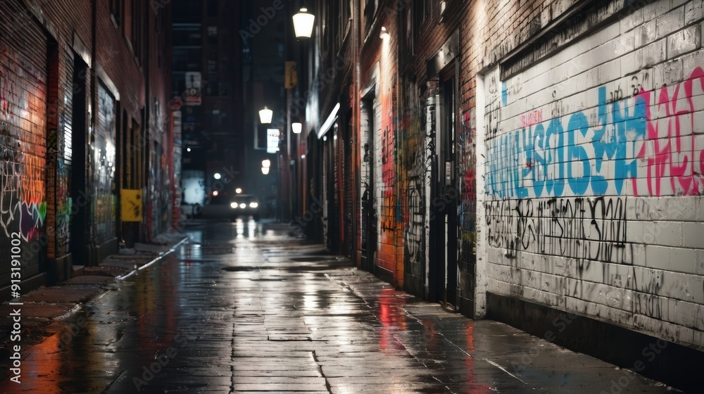 Fototapeta premium The Dark Alley With Graffiti