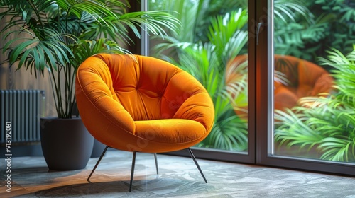 Yellow Chair Beside Potted Plant