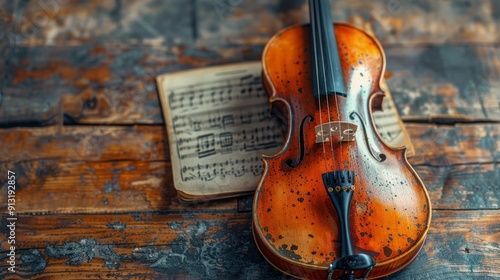 Violin and Violin Stick Hanging on Wall