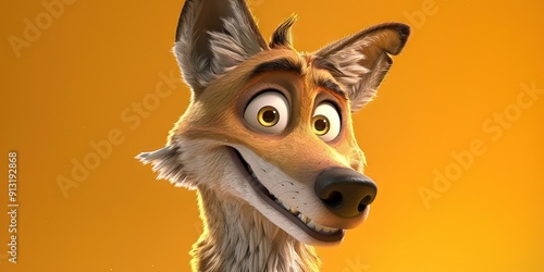 coyote 3D animation cartoon style, colorful, happy, friendly, 3d cartoon, photo