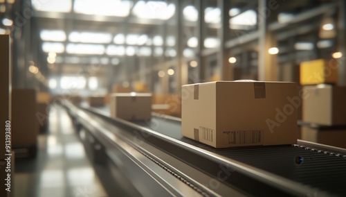 boxes with cargo on a conveyor