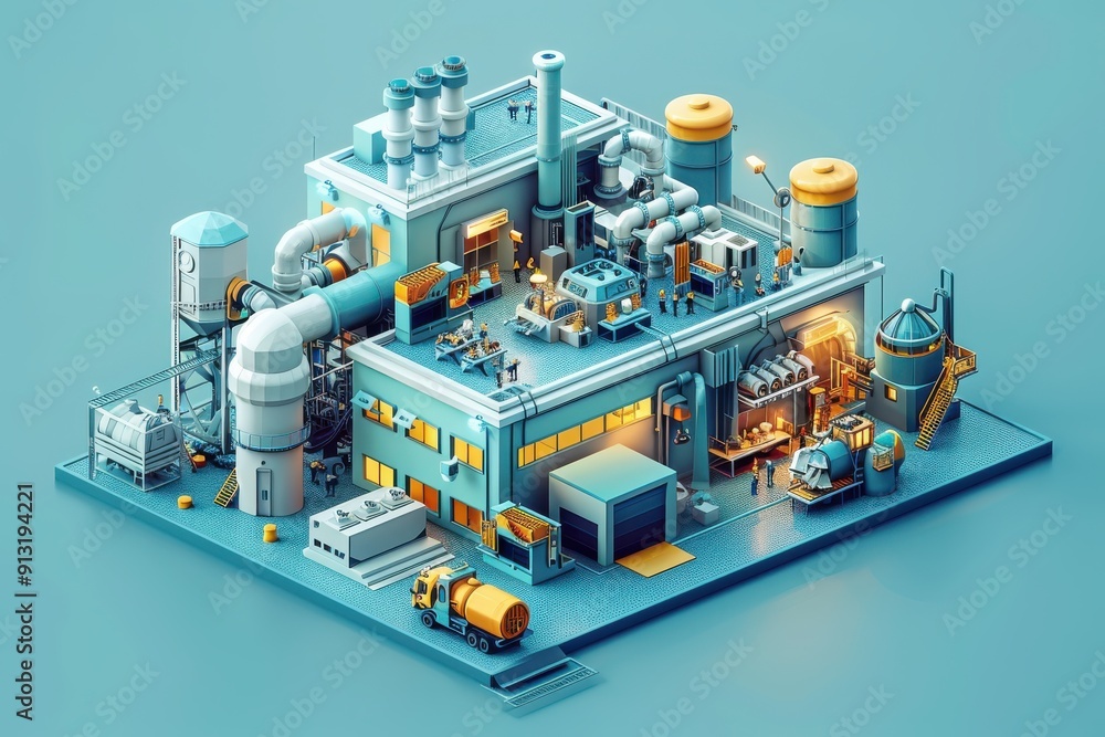 Modern Industrial Facility With Machinery and Workers Modern Industrial Facility With Machinery and Workers
