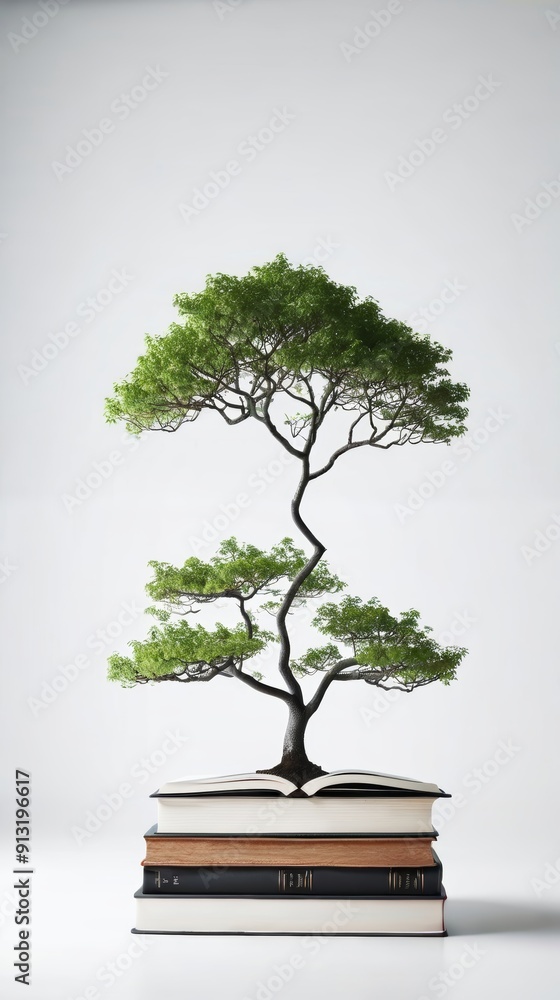 Bonsai Tree Perched on Stack of Books Bonsai Tree Perched on Stack of Books