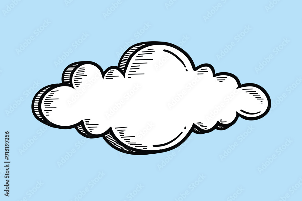 Vector Hand Drawn Cloud Isolated on Blue Sky Background. Cartoon cloud in retro style. Clouds Set in Hand Drawn Vintage Retro Style Cartoon Clouds design elements. Engraving Style illustrations. Vector Hand Drawn Cloud Isolated on Blue Sky Background. Cartoon cloud in retro style. Clouds Set in Hand Drawn Vintage Retro Style Cartoon Clouds design elements. Engraving Style illustrations.