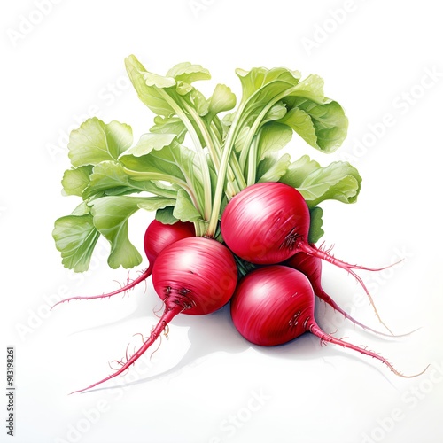 Watercolor juicy fresh bunch of radishes on white background