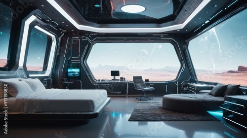 Wallpaper Mural Futuristic Living Room With Large Window Torontodigital.ca