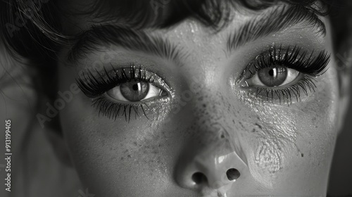 Woman With Freckles in Black and White