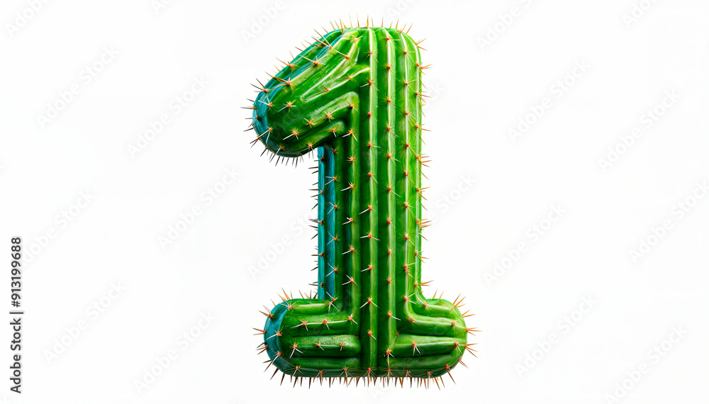 Number 1 shaped like a cactus, symbolizing new beginnings and resilience, ideal for eco-friendly campaigns, desert-themed designs, sustainable brand promotions, or educational content on nature Number 1 shaped like a cactus, symbolizing new beginnings and resilience, ideal for eco-friendly campaigns, desert-themed designs, sustainable brand promotions, or educational content on nature