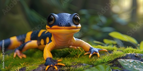 salamander 3D animation cartoon style, colorful, happy, friendly, 3d cartoon, nature, outdoors photo