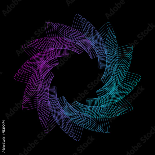 Spirograph abstract element on a black background.	