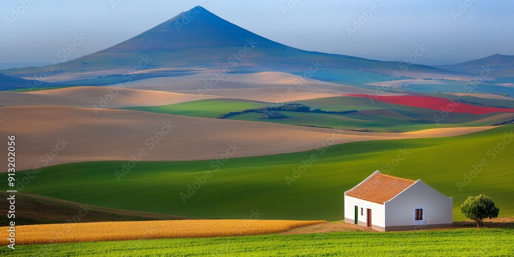 An autumn field with tall trees and mountains in the background. An autumn field with tall trees and mountains in the background.