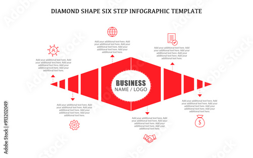 Diamond shape six step infographics template design