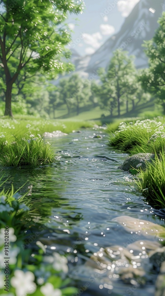 Stream Flowing Through Lush Green Forest Stream Flowing Through Lush Green Forest