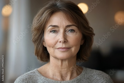 Indoor head shot portrait of serious positive old mature woman in casual looking at camera, posing at home, promoting retirement, elderly healthcare. Senior grandmother woman video call screen