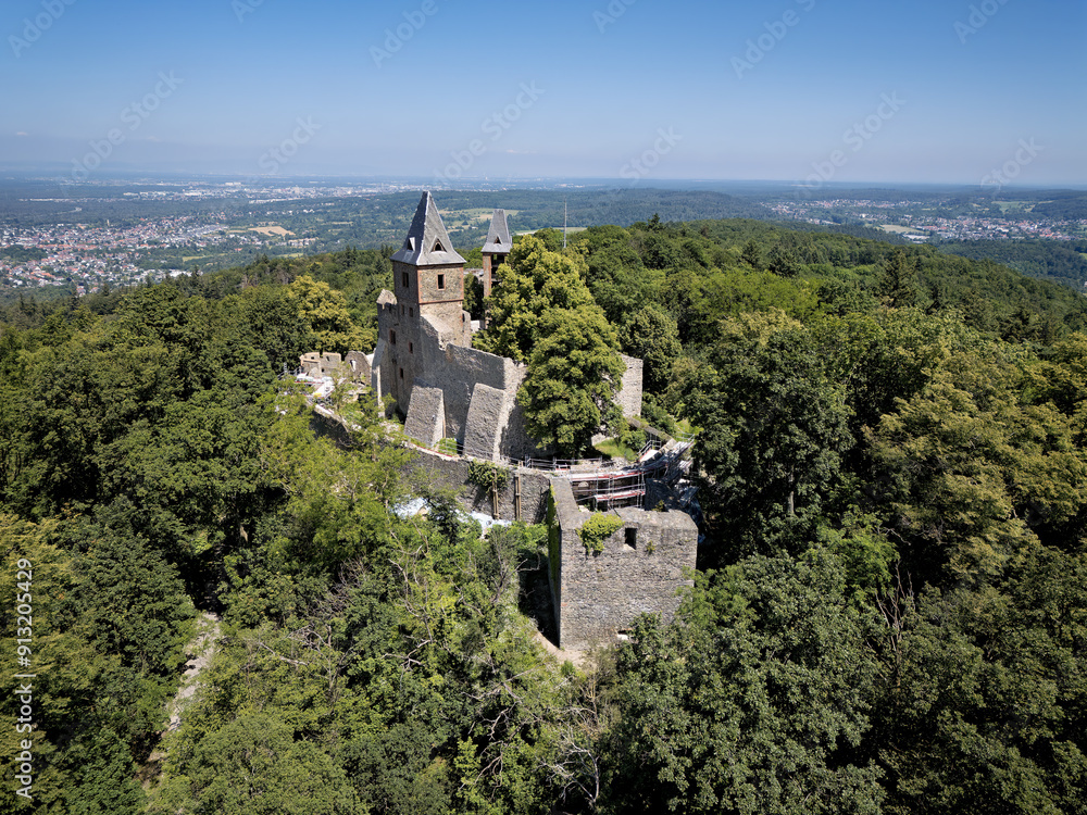 View over Frankenstein Castle towards Darmstadt and Frankfurt