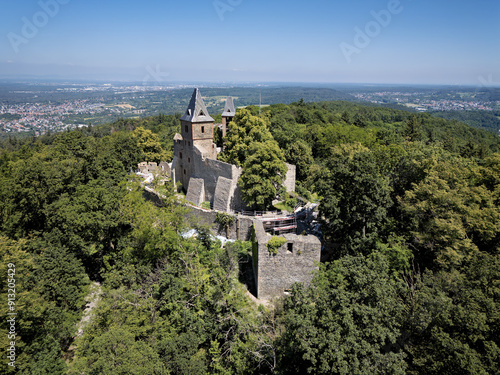 View over Frankenstein Castle towards Darmstadt and Frankfurt