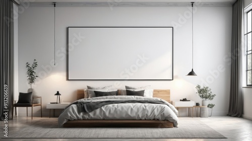 Bedroom With Large Bed and Picture on Wall